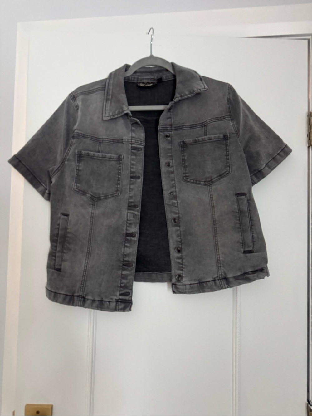 DG2 by Diane Gilman Short-Sleeve Washed Gray Denim Jacket